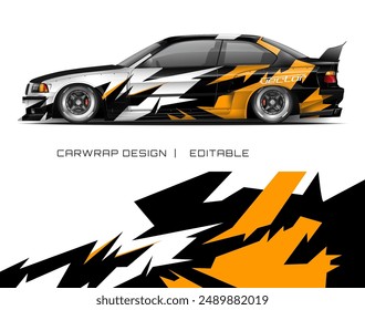 Black and orange car wrap with geometric shapes suitable for adding a bold and modern look to any vehicle. Transform your ride today.