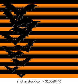Black and orange card flat style halloween bats