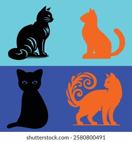 black and orange cat vector, with blue and cyan background