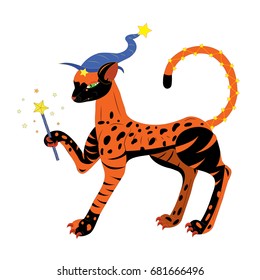 Black orange cat wizard