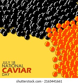 Caviar negro y naranja con textos en negrita sobre fondo amarillo, Día Nacional del Caviar 18 de julio