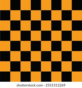 Preto e laranja quadriculado padrão geométrico sem costura. Plano de fundo do bloco padrão marcado. Grade preta e laranja. tabuleiro de xadrez abstrato. estilo plano. 