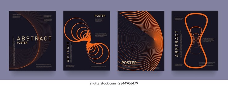 Black Orange Circle Swirl Line. Abstract Tech Futuristic Background in 80s-90s for Promo, Banner, Poster, Card, Cover. 3d Pattern Vector Illustration in Cyber Concept World Digital Technology.