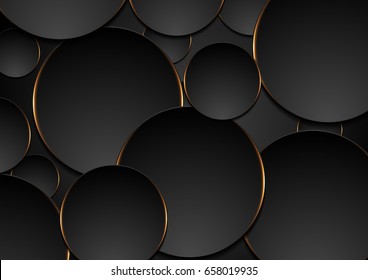 Black and orange circles abstract tech background. Vector corporate design