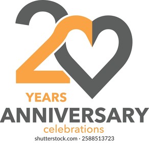 Black and orange color with heart shape number 20 with word years anniversary celebrations.