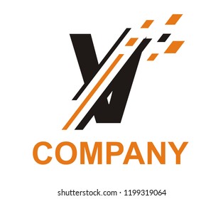 black and orange color logo symbol digital slice type letter v like pixel image initial business logo design idea illustration shape for modern premium corporate