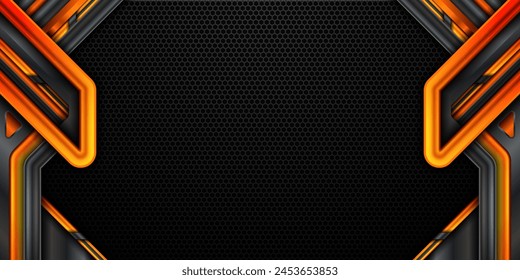 Black and Orange Colored Game GUI Banner with Hexagonal Metal Mesh Pattern Backdrop for Gamers and Streamers