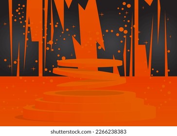 Black and Orange colored product display. Abstract vector 3D Mockup, pedestal podium. Stage showcase for presentation. Futuristic Sci-fi minimal geometric forms, empty scene.
