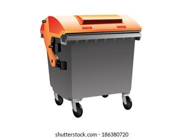 Black and orange container for cardboard isolated