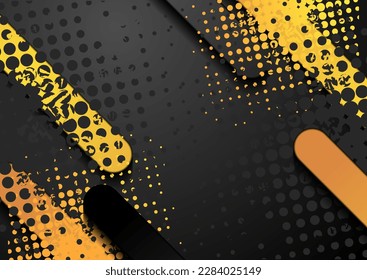Black and orange contrast stripes abstract corporate grunge background. Vector halftone design