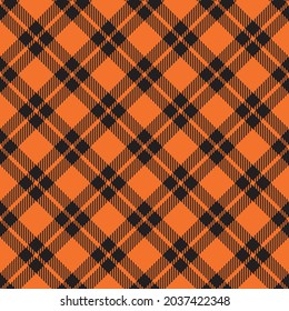 Black and orange diagonal plaid. Seamless vector tartan pattern suitable for Halloween, thanksgiving, fashion, home decor and stationary.