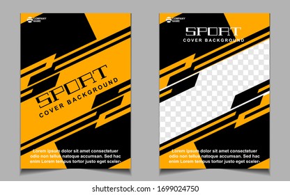 Black and orange dynamic shapes colors cover a4 template background. Vector layout design with sport style can use for gym promotion, poster tournament, invitation cup event, banner championship.