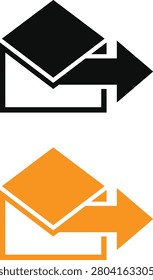 Black and orange email send icon set representing outgoing mail messages and digital communication