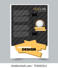 Black and orange flyer template. Abstract brochure design. Annual report cover background. For business, education, advertisement. Editable vector illustration.