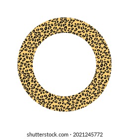 Black and orange frame with modern ornament of stylized leopard skin. Round pattern in form of mandala. Decorative border with animal ornament. Trendy leather skin. Copy space. Vector illustration