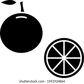 Black Orange fruit icon isolated on white background.  Vector Illustration