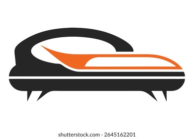 Black and orange futuristic bed silhouette vector illustration featuring a curved headboard and simple legs against a white background.