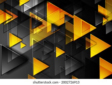 Black and orange glossy triangles abstract geometric background. Vector illustration