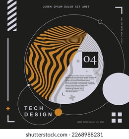 Black, orange and grey design with liquid and curve lines, circles, abstract geometric shapes and place for text. Futuristic cover set. Ideal for banner, flyer, invitation, business card.