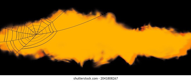 Black and orange half tone frame with spider web. Space for text. Vector holiday illustration.