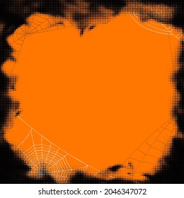 Marco de media tonalidad negro y naranja con telaraña. Espacio para texto. Ilustración vectorial de vacaciones.