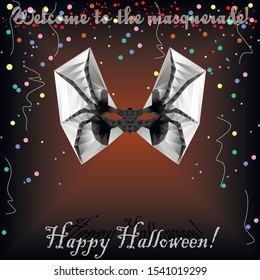 Black orange Halloween banner Welcome to the masquerade with spider mask