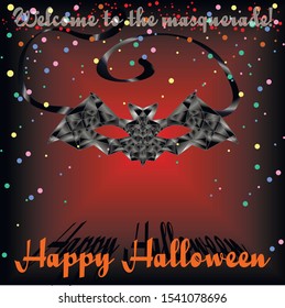 Black orange Halloween banner Welcome to the masquerade with bat mask