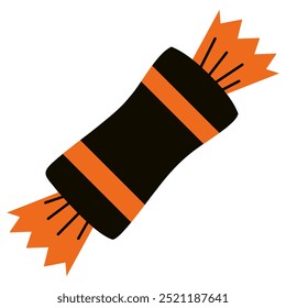 Black and orange Halloween candy flat icon isolated on transparent background