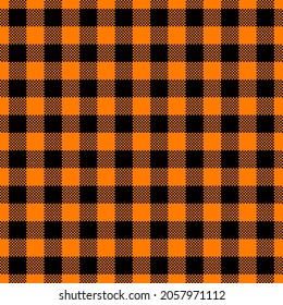 estilo de tablero de halloween negro y naranja tartan vectorial patrón sin fisuras