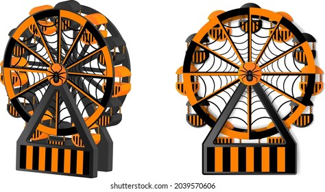 black and orange halloween ferris wheel with spiderweb and spider