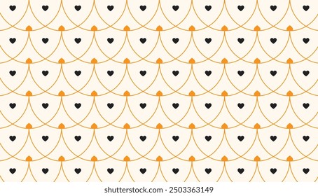 Black and orange heart shape seamless pattern background