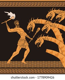 Black   orange hercules fighting the hydra ceramic motiv