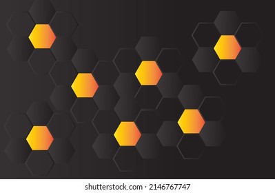 black and orange hexagon background.