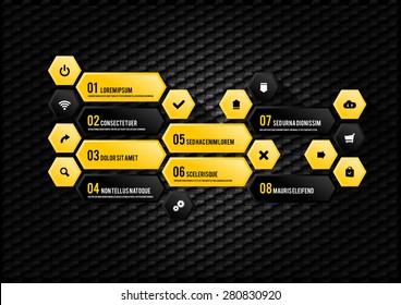 Black and orange hexagon shapes as modern design layout.