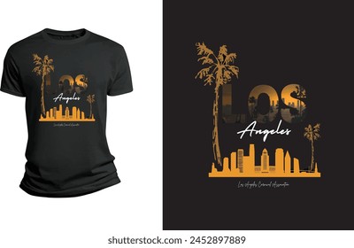 Ilustración negra y naranja Los Angeles T-shirt.eps