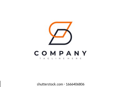 Black Orange Initial Letter S Logo isolated on White Background. Flat Line Vector Logo Design Template Element.