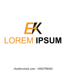 Black and orange initials design of the letters e and k. logo for electrical energy brand