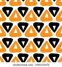 Black and orange ink bold triangles isolated on white background. Cute geometric seamless pattern. Vector simple flat graphic hand drawn illustration. Texture.