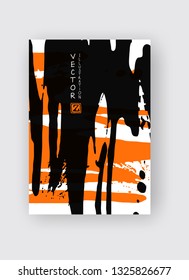 Black and orange ink brush stroke on white background. Japanese style. Vector illustration of grunge stains