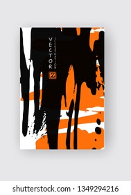 Black and orange ink brush stroke on white background. Japanese style. Vector illustration of grunge stains