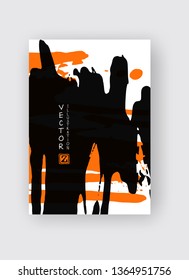 Black and orange ink brush stroke on white background. Japanese style. Vector illustration of grunge stains