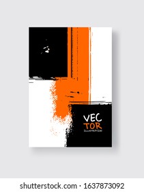 Black orange ink brush stroke on white background. Minimalistic style. Vector illustration of grunge element stains.Vector brushes illustration.
