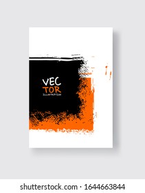 Black orange ink brush stroke on white background. Minimalistic style. Vector illustration of grunge element stains.Vector brushes illustration.