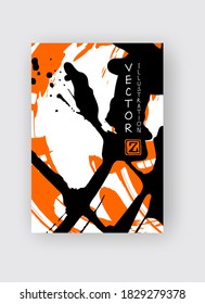 Pincel de tinta negro y naranja sobre fondo blanco. Estilo japonés. Ilustración vectorial de manchas de grano
