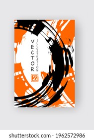 Black and orange ink brush stroke on white background. Japanese style. Vector illustration of grunge stains