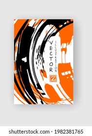 Pincel de tinta negro y naranja sobre fondo blanco. Estilo japonés. Ilustración vectorial de manchas de grano