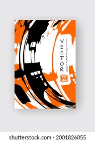 Black and orange ink brush stroke on white background. Japanese style. Vector illustration of grunge stains