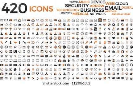 Black and orange internet web icons set on white background