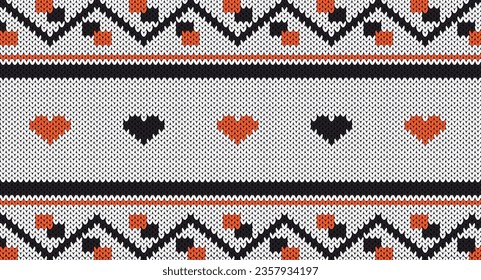 Black and orange knitted pattern, Festive Sweater Design, Seamless Knitted Pattern, Halloween concept.