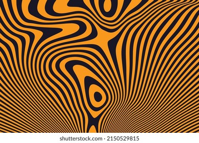 Fondo líquido negro y naranja. Elegante superficie de rayas dinámicas y lisas. Resumen de la textura del patrón de rotación de fluidos
